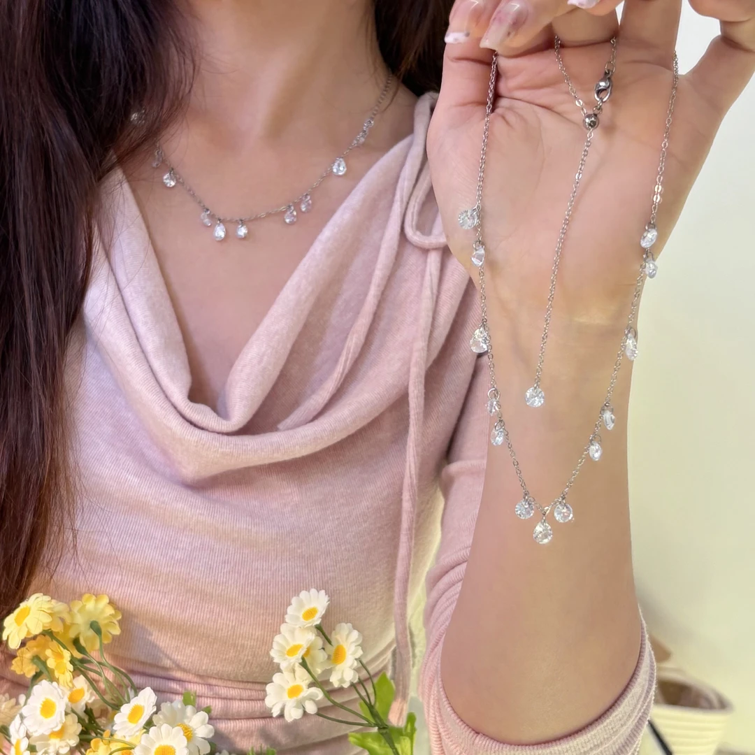 钛钢锆石项链 不掉色小众设计不规则水滴锁骨链轻奢简约2025新款