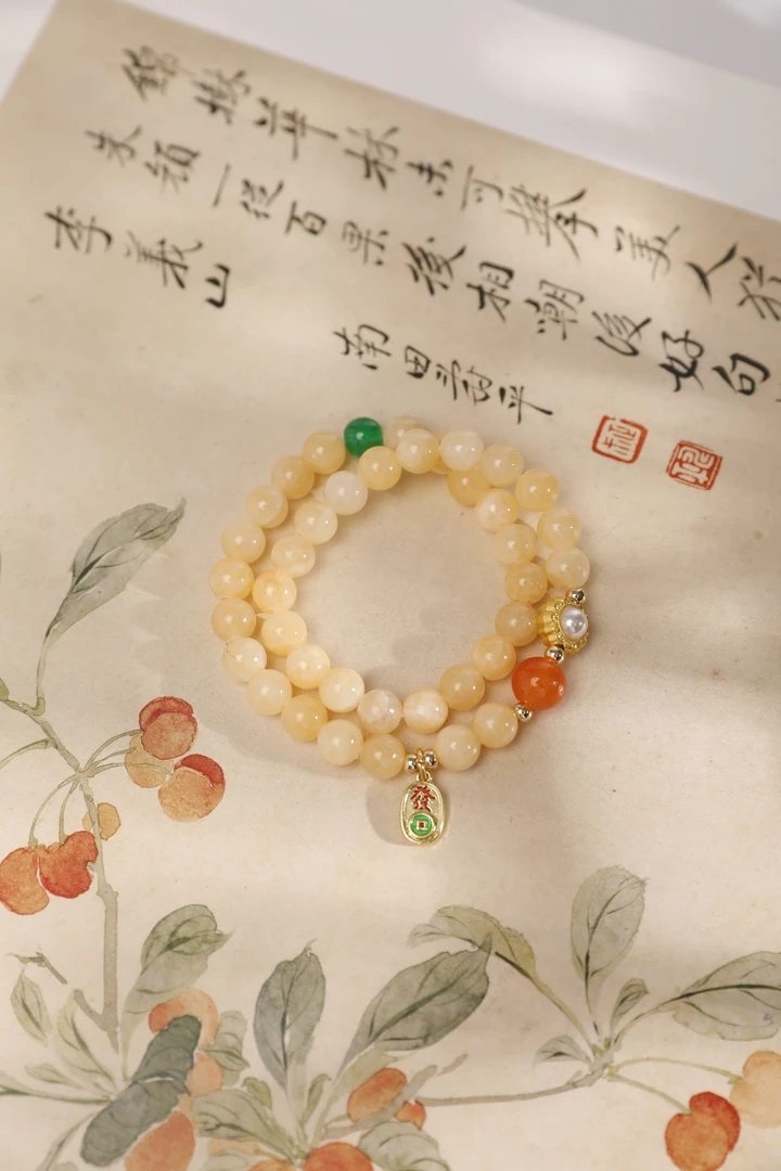 新中式手串黄色双层高级感手链