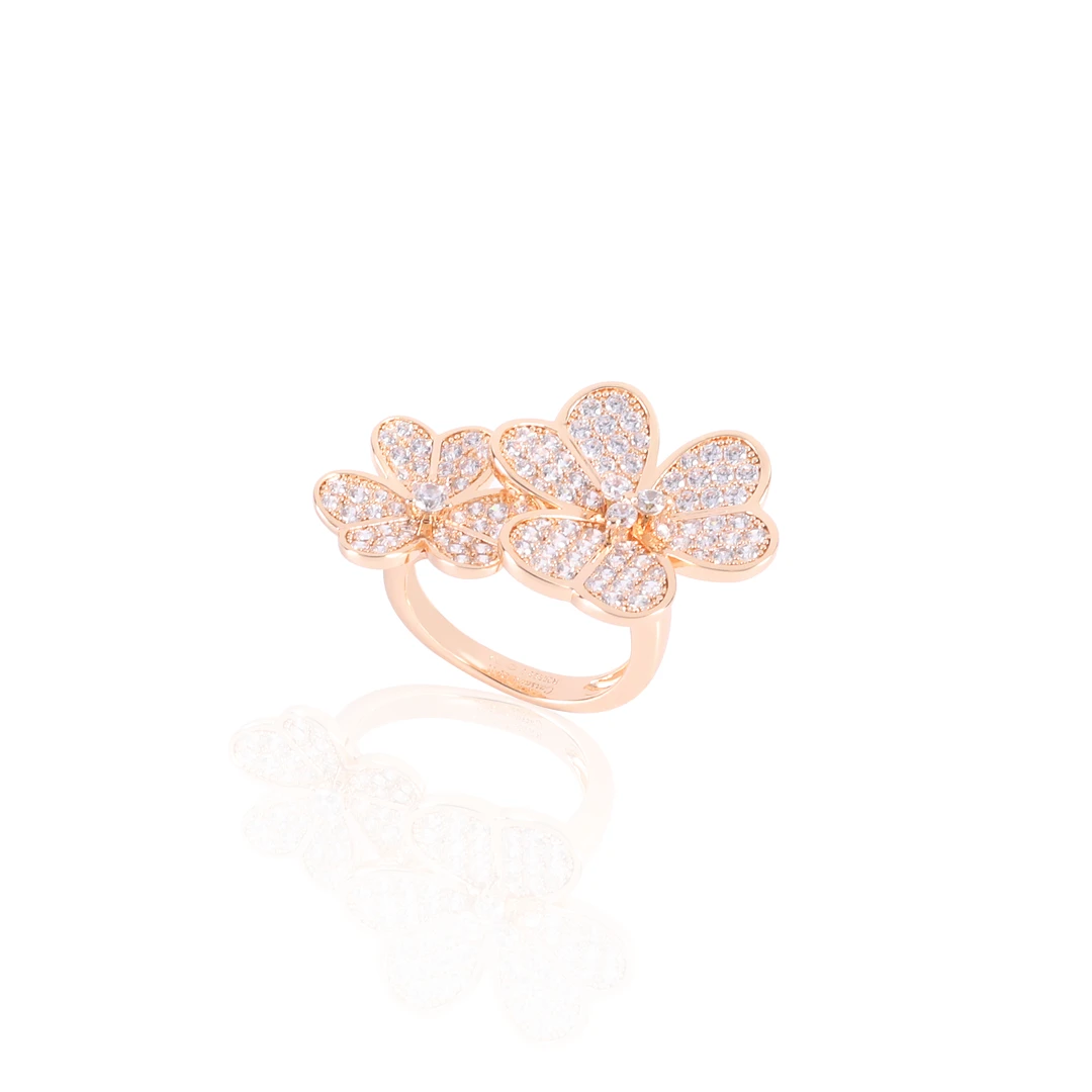 镀k金 CNC精工 轻奢满钻三叶花戒指 0577