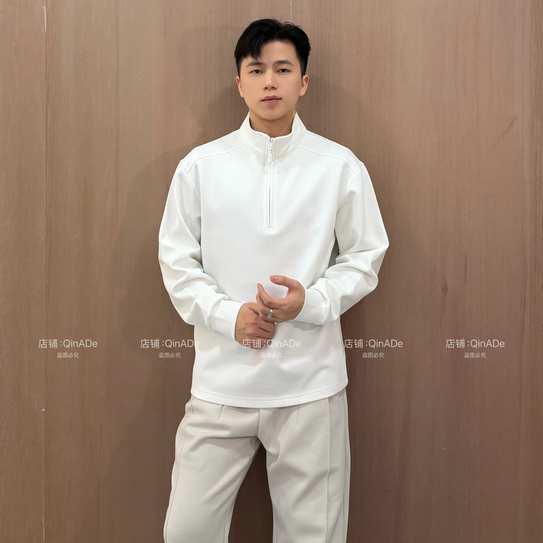 QinADe极简风慵懒时髦立领半开拉链打底衫休闲长袖卫衣男秋冬季