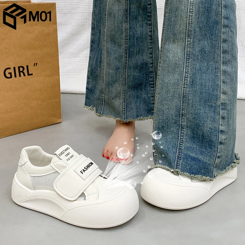M01高级感镂空小白鞋女2025春季新款百搭厚底网鞋透气网面运动鞋