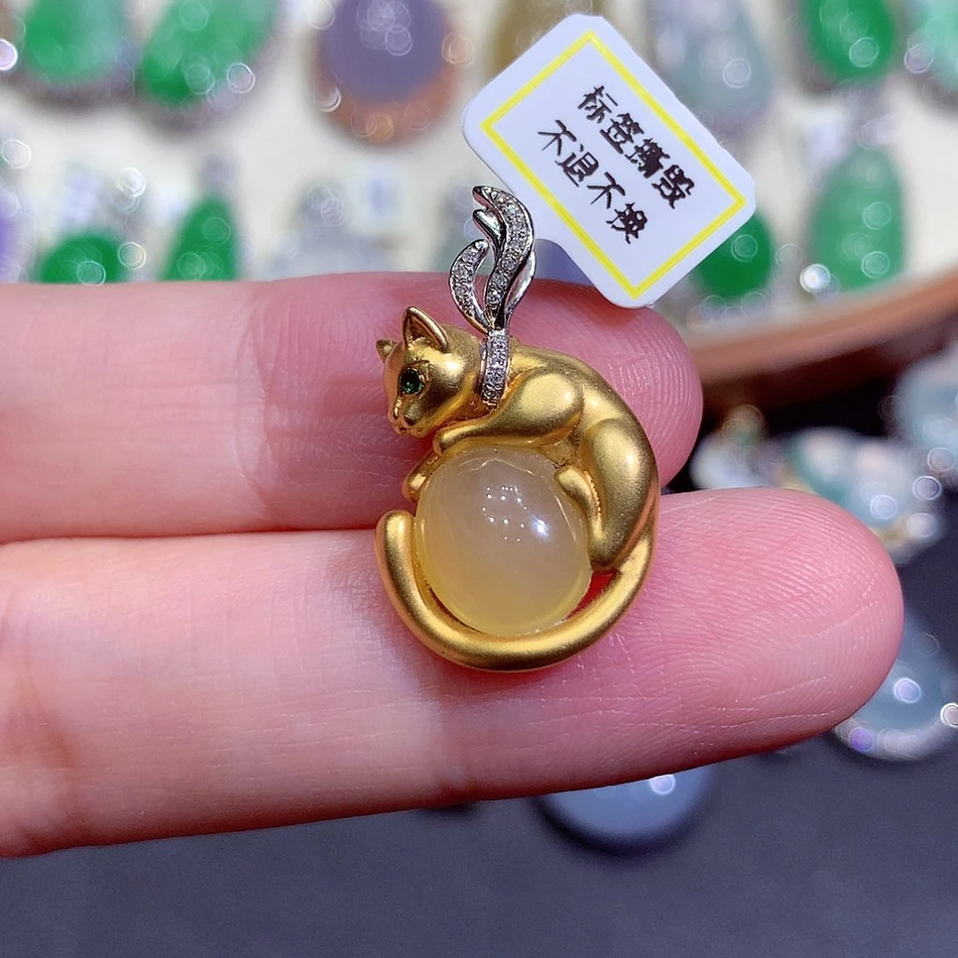 翡翠18K金镶嵌吊坠(不含链)