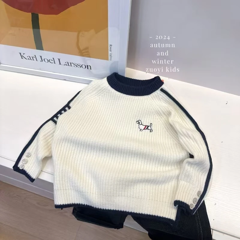 2025春季新款套头po罗刺绣衫小狗印花亲子针织衫毛衣7032