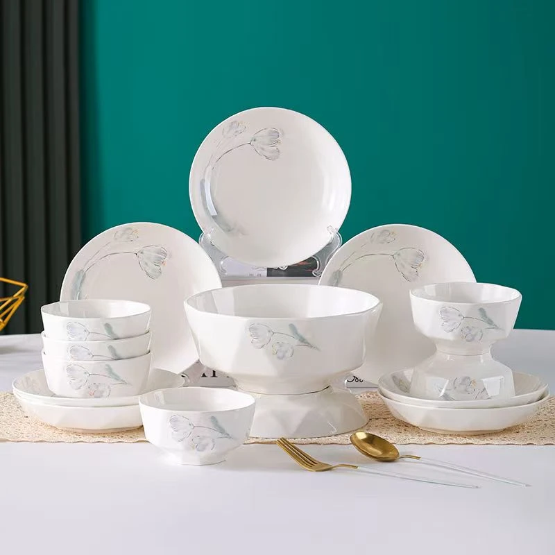 【怀美】陌上花开8碗6盘1汤碗套装家用餐具家庭高颜值陶瓷新款餐具