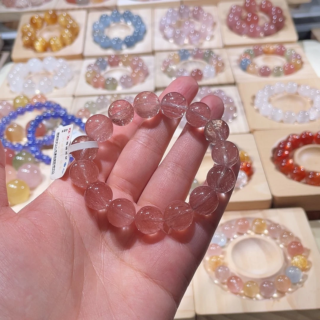 水晶手链未镶嵌钢丝兔毛手链，晶体通透