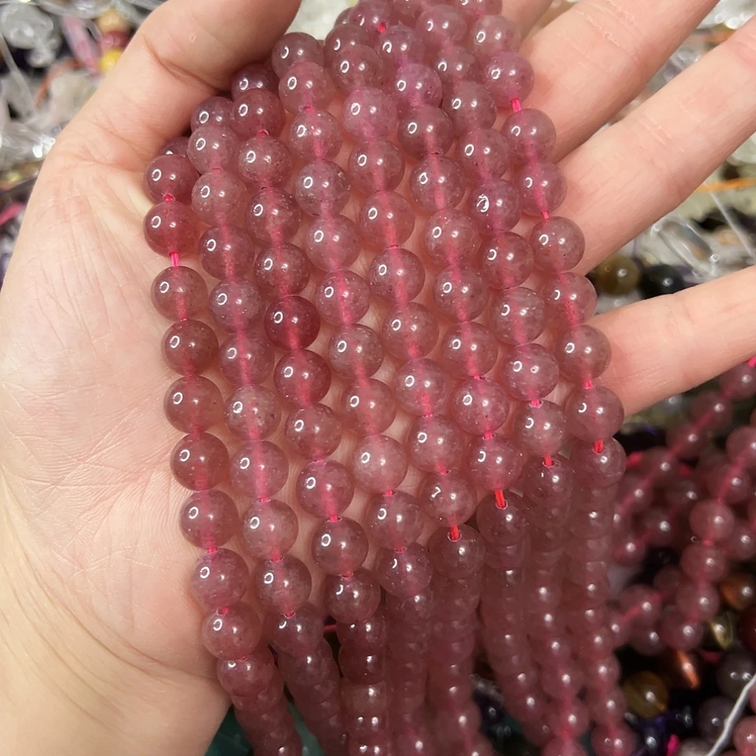 玛瑙/玉髓未镶嵌珠宝半成品，卡8鸽血红草莓晶一条