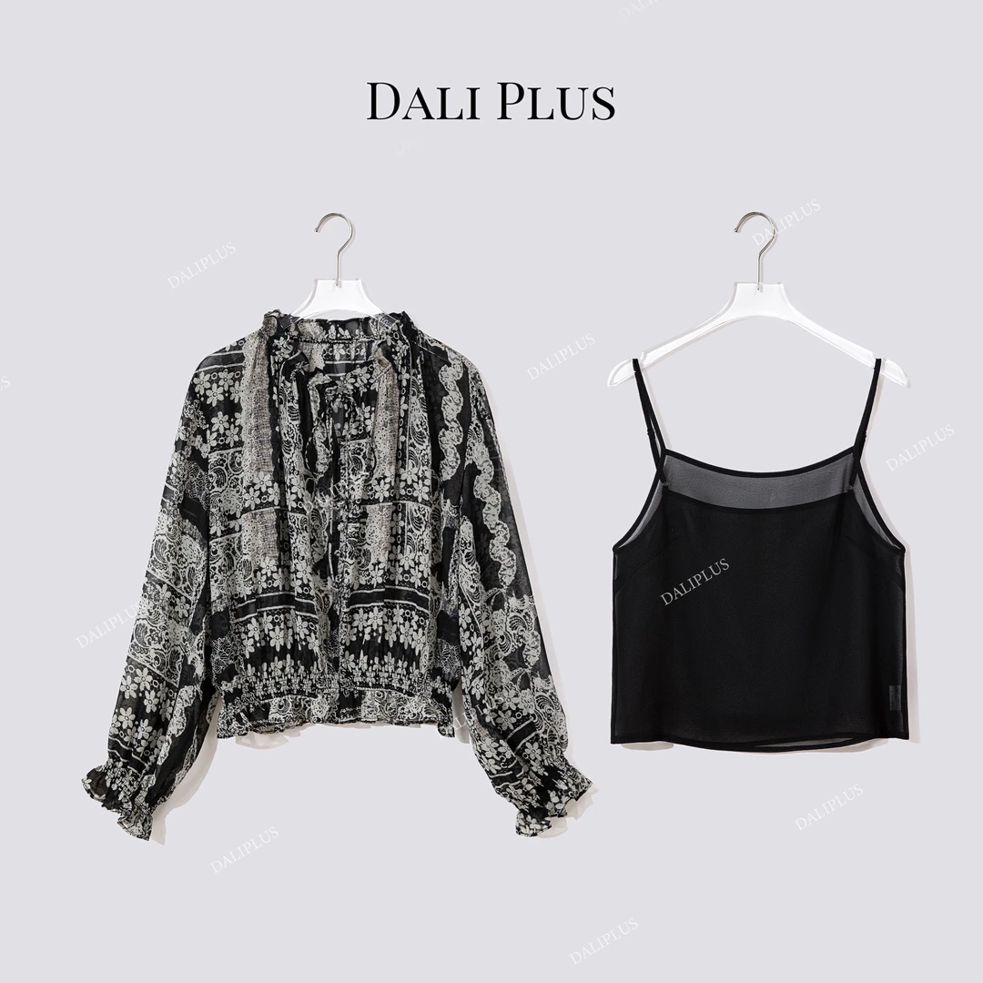 DALI PLUS“复古美学防晒衬衫”两件套高级黑白印花衬衫-D5SS7149