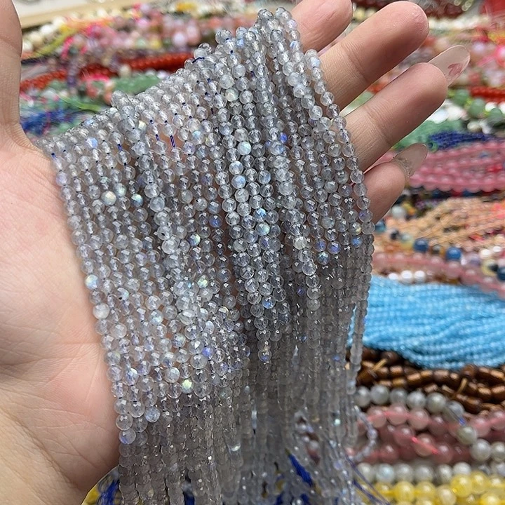 玛瑙/玉髓珠宝半成品未镶嵌一条4mm左右灰月光刻面