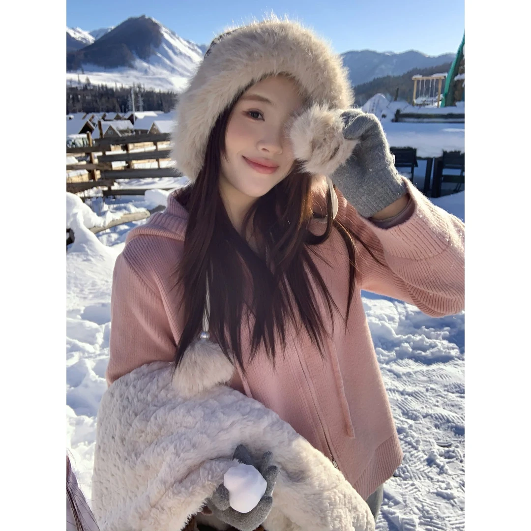 现货大婉酱微胖定制【慵懒主义】韩系连帽毛衣气质毛针织开衫 5860D