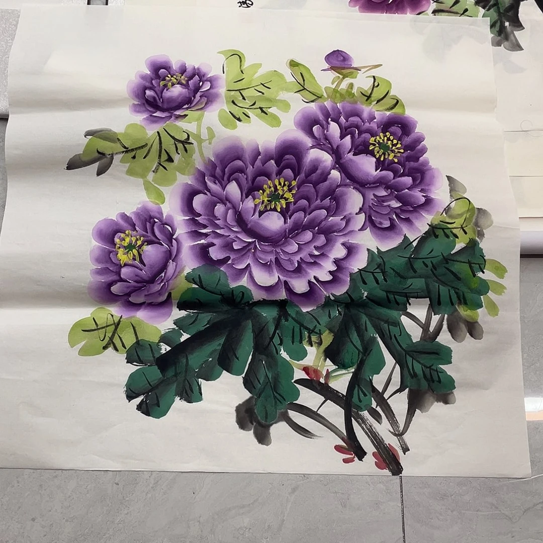 国画国画作品书法作品原稿斗方紫色