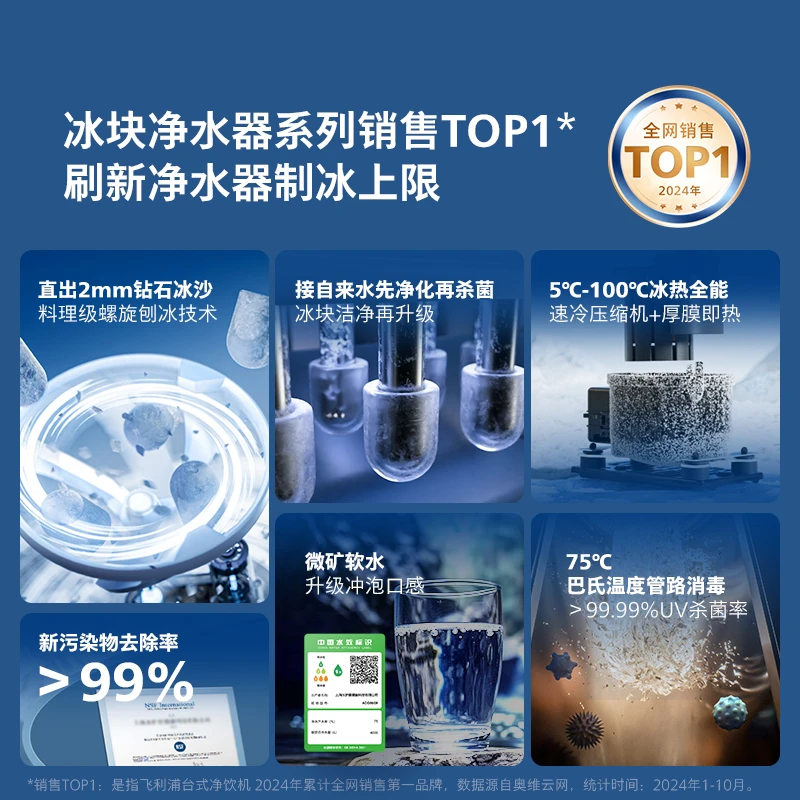 【国补20%丨冰沙冰块新】飞利浦冰沙即热冰境i1pro免安装净饮机8608