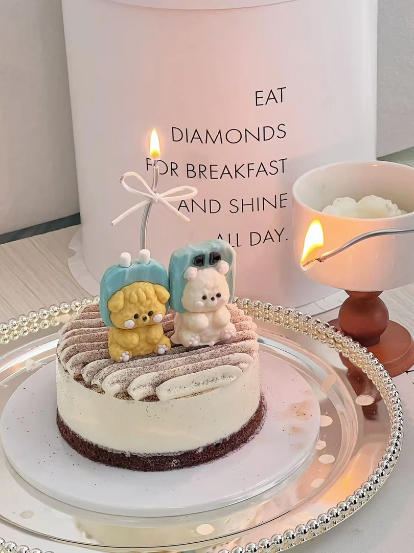 【插座小熊】蛋糕装饰品可食用配饰七夕情侣新款双色8对装烘焙套装