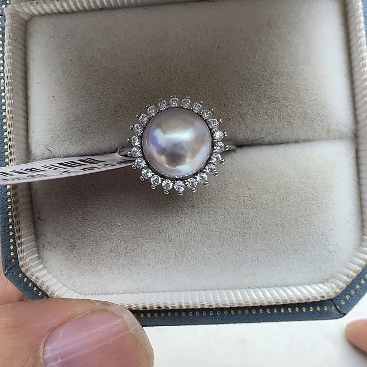 海水珍珠银S925镶嵌戒指海水真多麻戒指