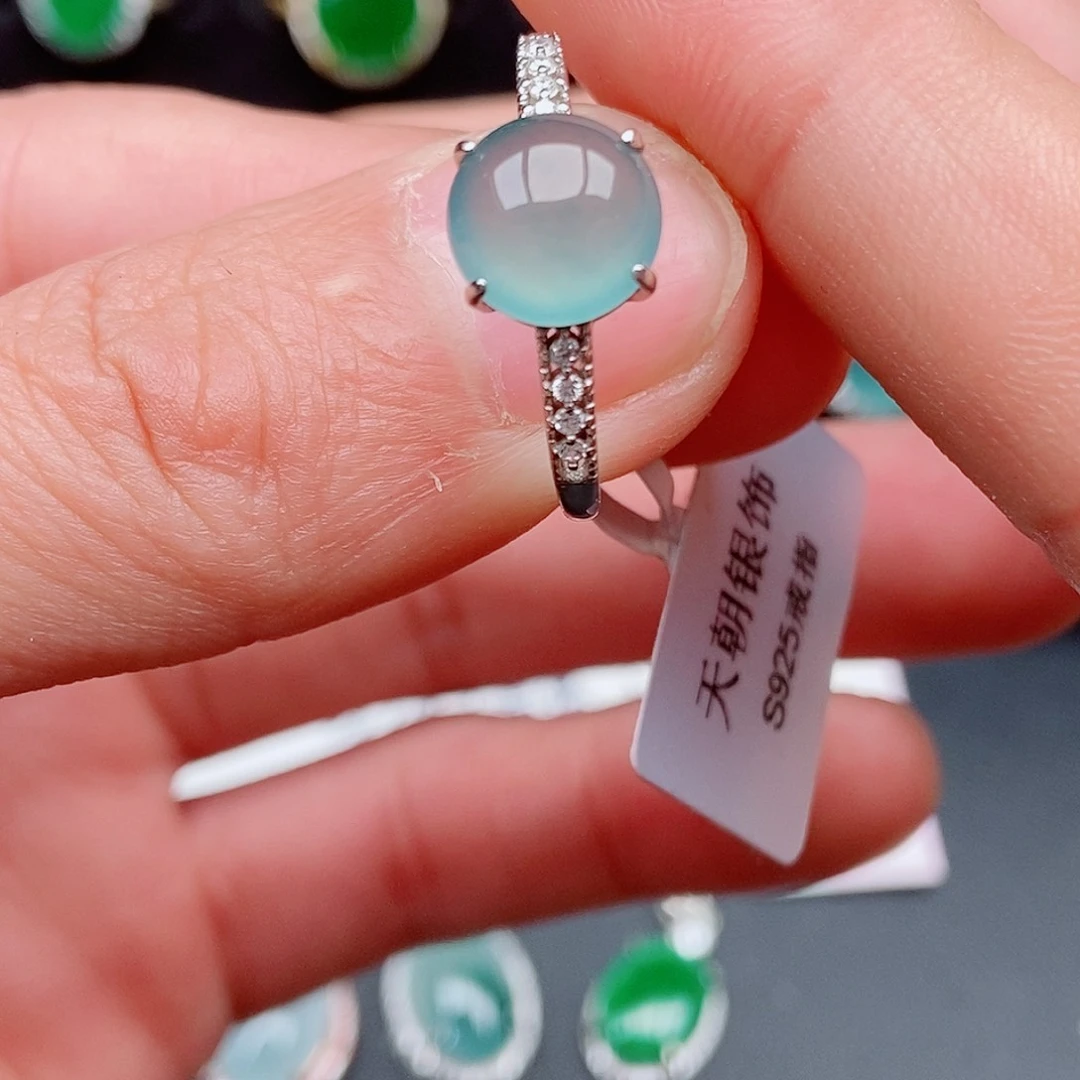 翡翠戒指银S925镶嵌0857525