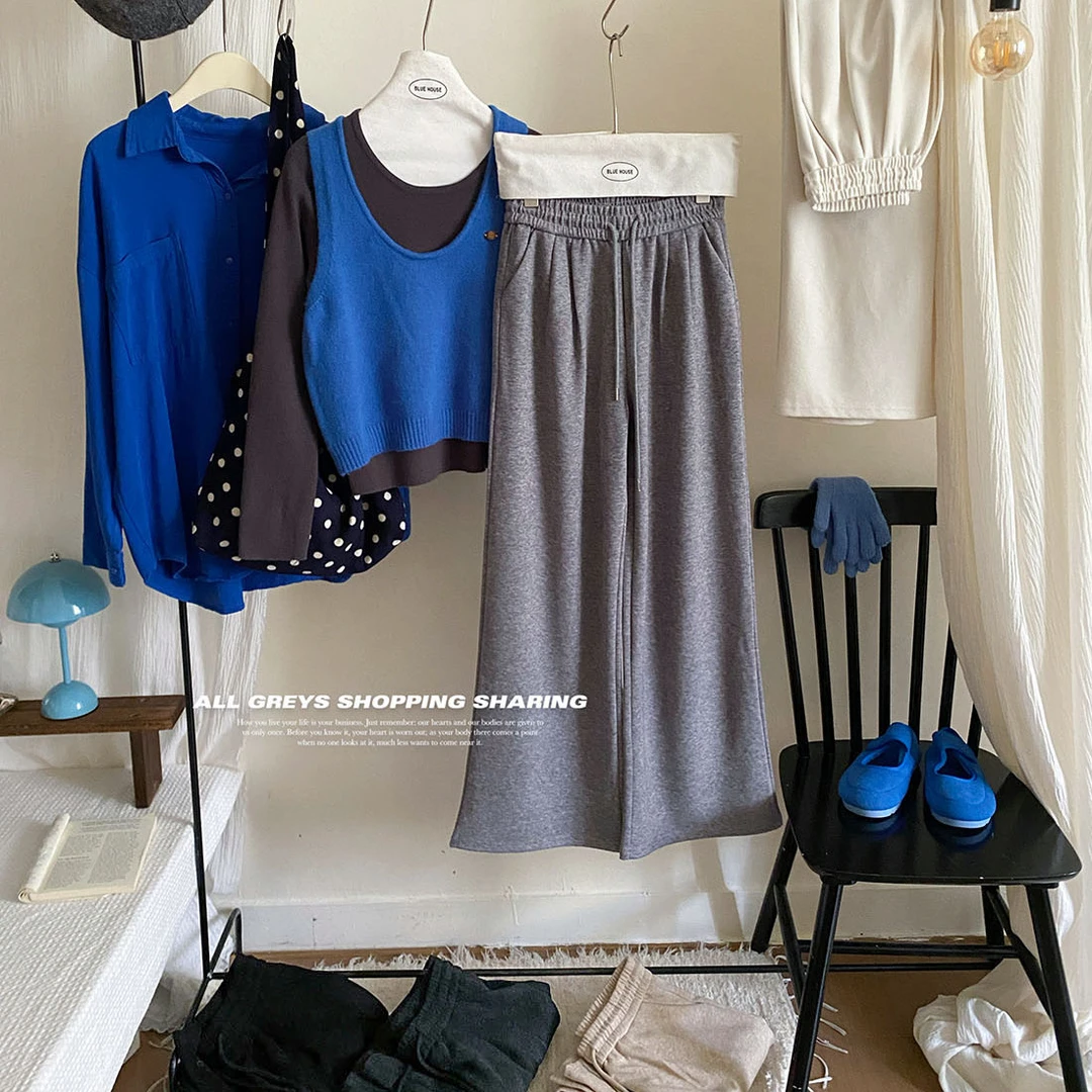 懒人一条过慵懒松弛糯米直筒裤女秋冬亲肤抽绳拖地阔腿休闲裤