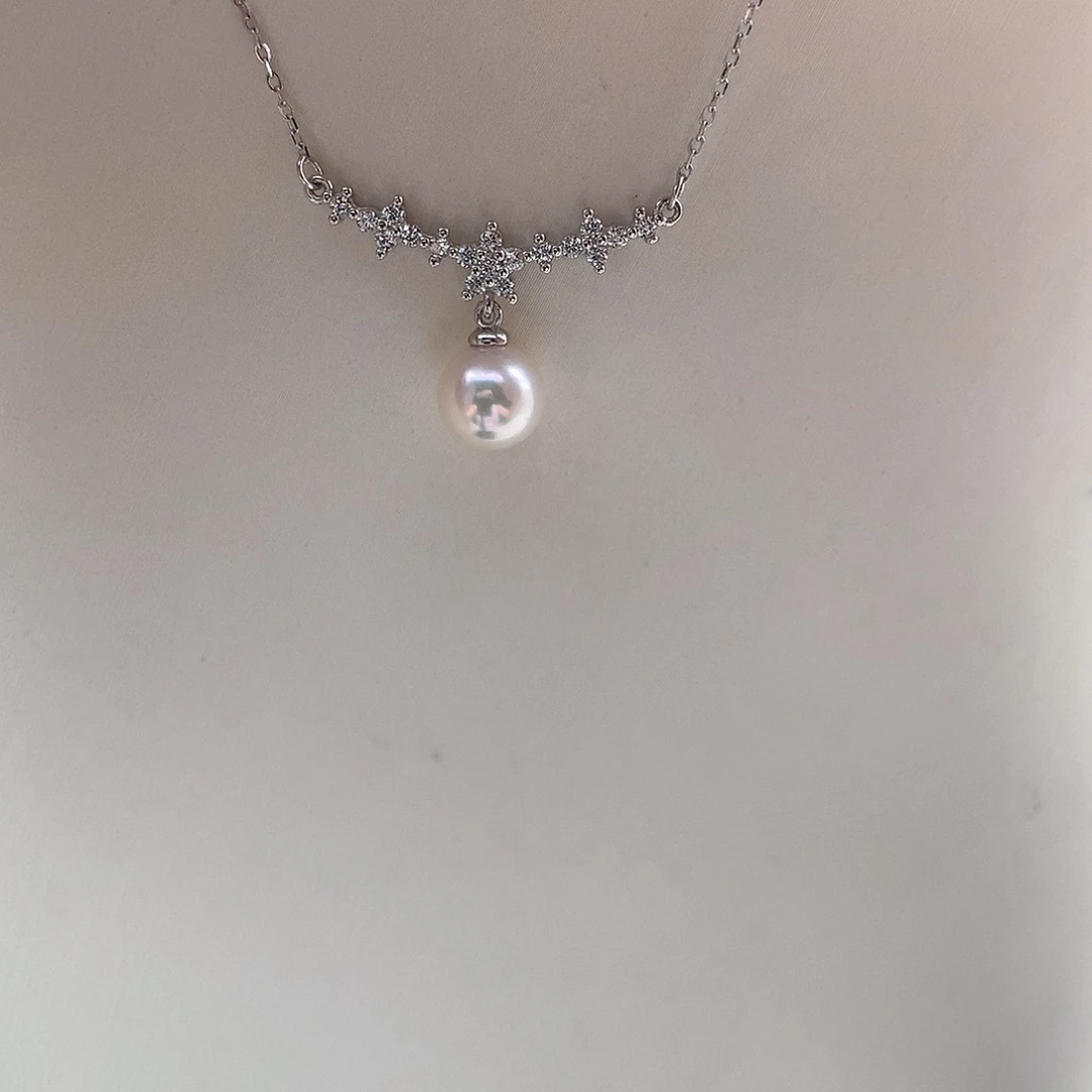 海水珍珠银S925镶嵌颈饰7.5-8mm ak