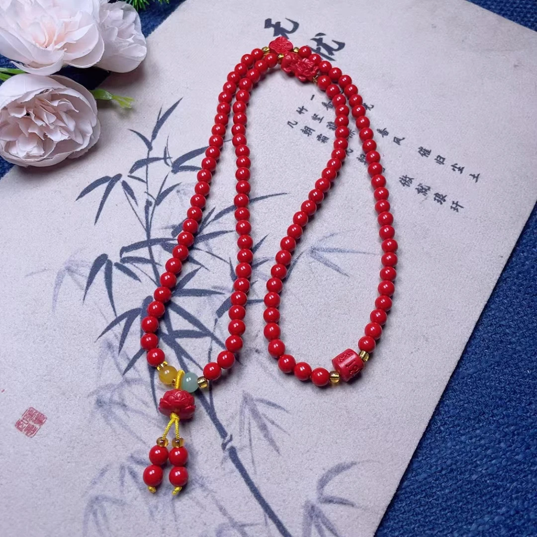 含辰砂工艺品红砂莲花貔貅多圈手串080