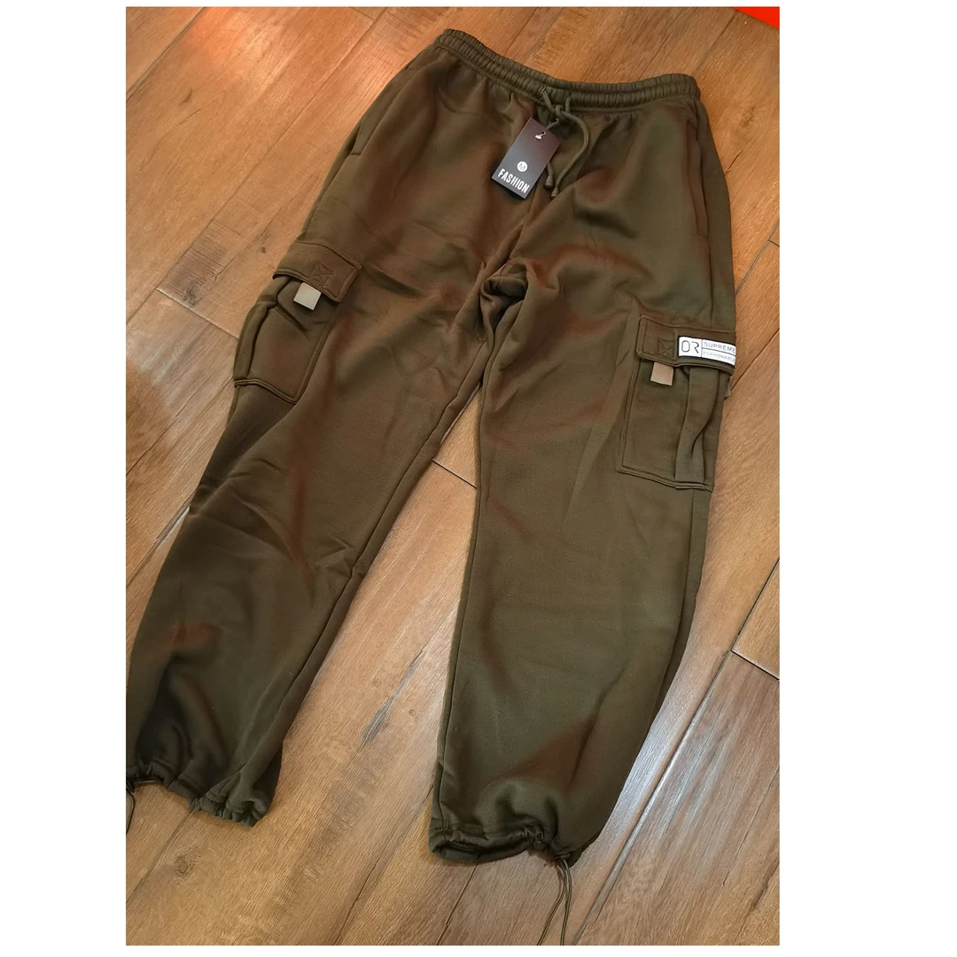 外贸夹绒男工装长裤松紧腰多袋裤休闲运动裤清仓特惠加绒保暖宽松