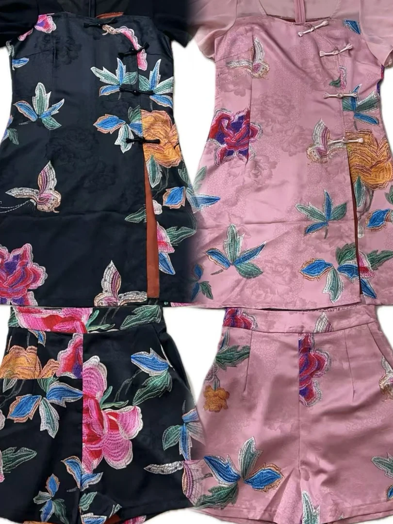 1937 夏季显气质瘦高端洋气新中式盘扣大花女士上衣+短裤