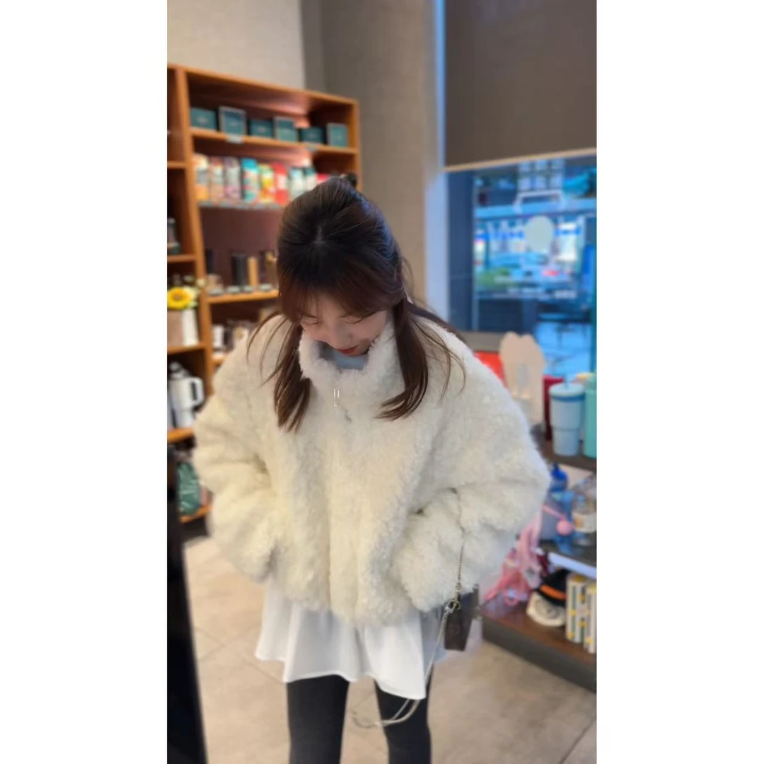 QiongQiong人手款！秋冬款立领拉链保暖显瘦短款毛毛外套