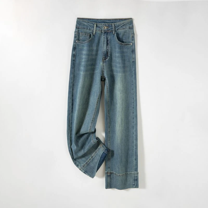 【琨儿专属】女2025春夏新款烟管弹力高腰垂感直筒裤子100012