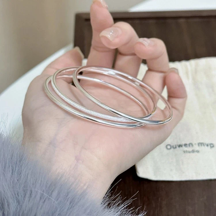 足银手镯 【534】三生三世两光一砂足银手镯实心简约精致款送女友