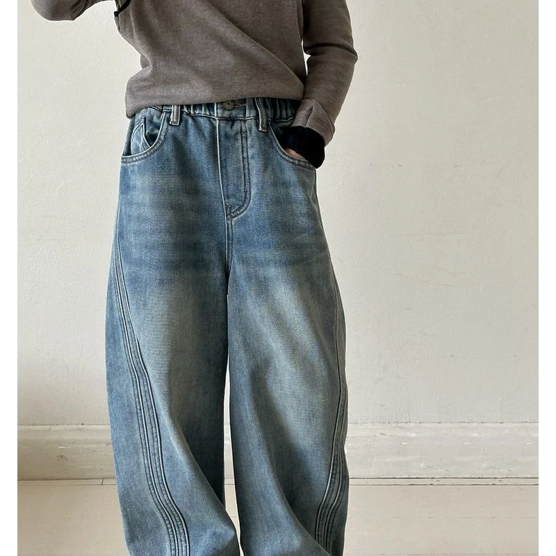 女童裤子秋装2025新款儿童秋季休闲裤洋气童装阔腿裤女大童牛仔裤