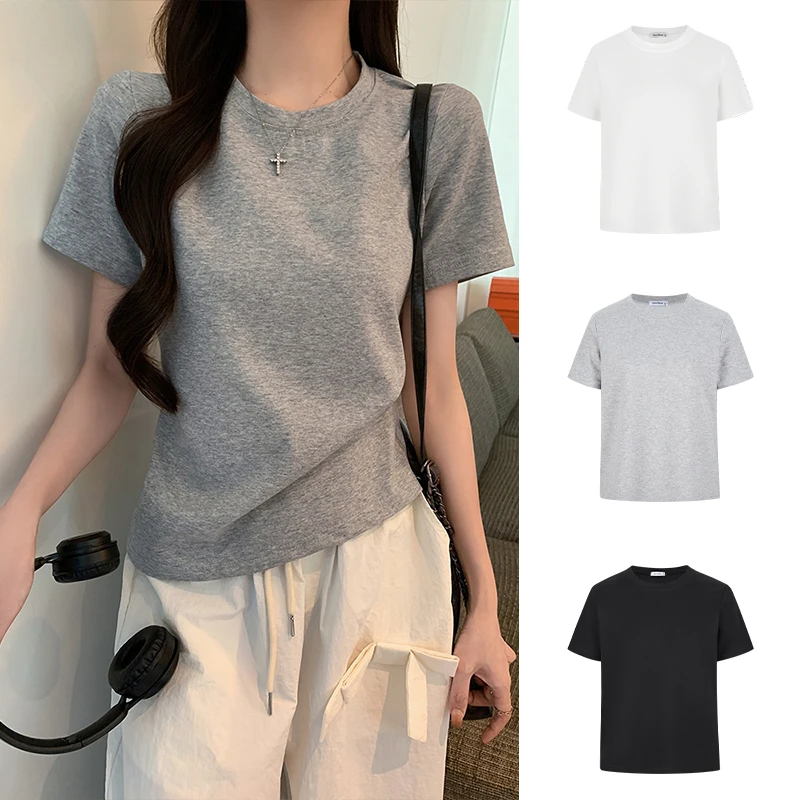 Moses Queen/魔西女王基础款正肩圆领短袖T恤宽松显瘦短款上衣