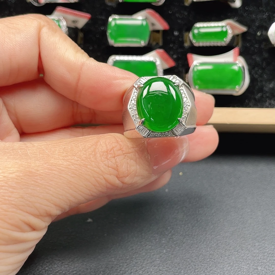 翡翠银S925镶嵌戒指没运费险编号3904