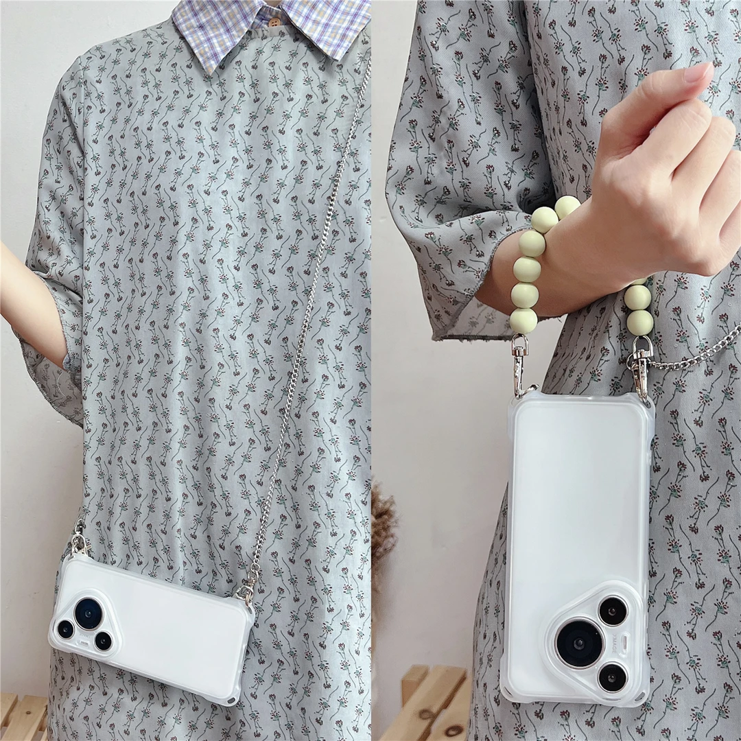 透明四角开孔手拎珠适用华为pura70/80pro斜挎mate70/60pro手机壳