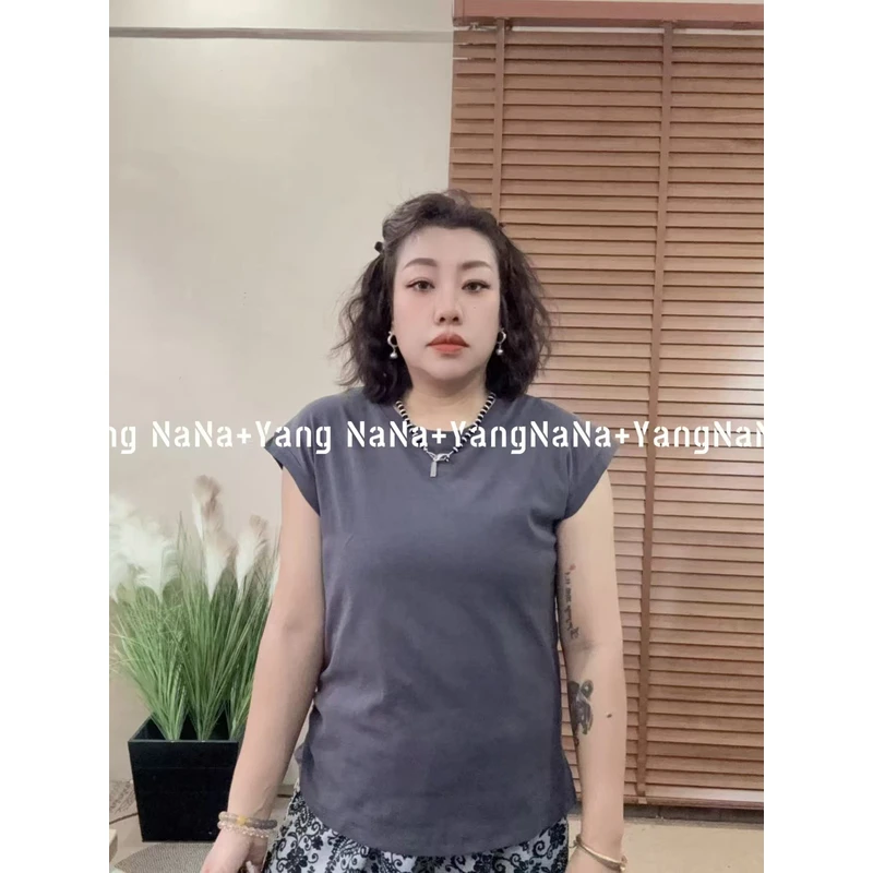 【夏季音乐节辣妹穿搭】小飞袖正肩螺纹棉T恤(单面开衩，单面褶皱)