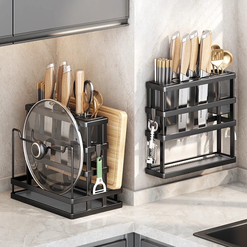 多功能刀具菜板收纳架沥水筷子置物架免打孔壁挂式厨房用家用案板