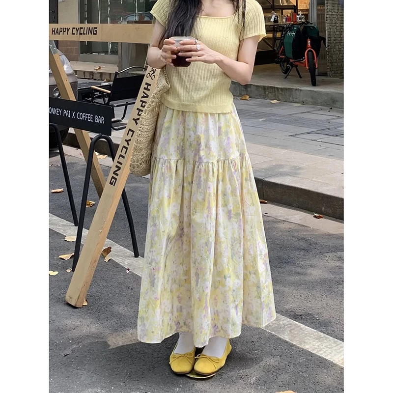 （奶油风印花半裙）CS2593夏季法式气质温柔甜美碎花半身裙D