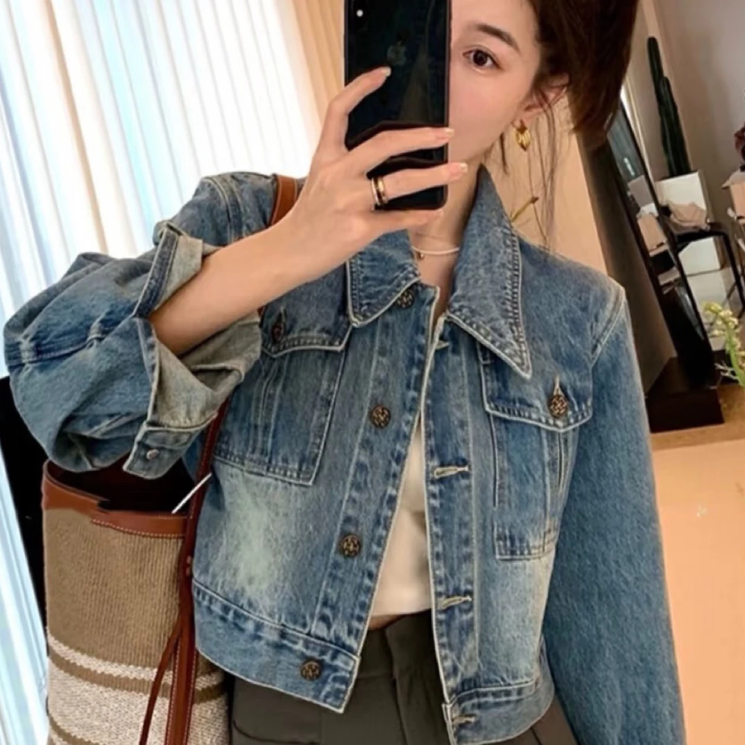 65006/红～百搭简约设计高级感短款牛仔外套