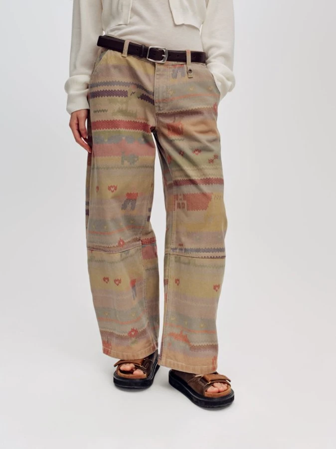 SHORT SENTENCE 25春夏 SJN14 复古仿毛衣印花九分直筒裤