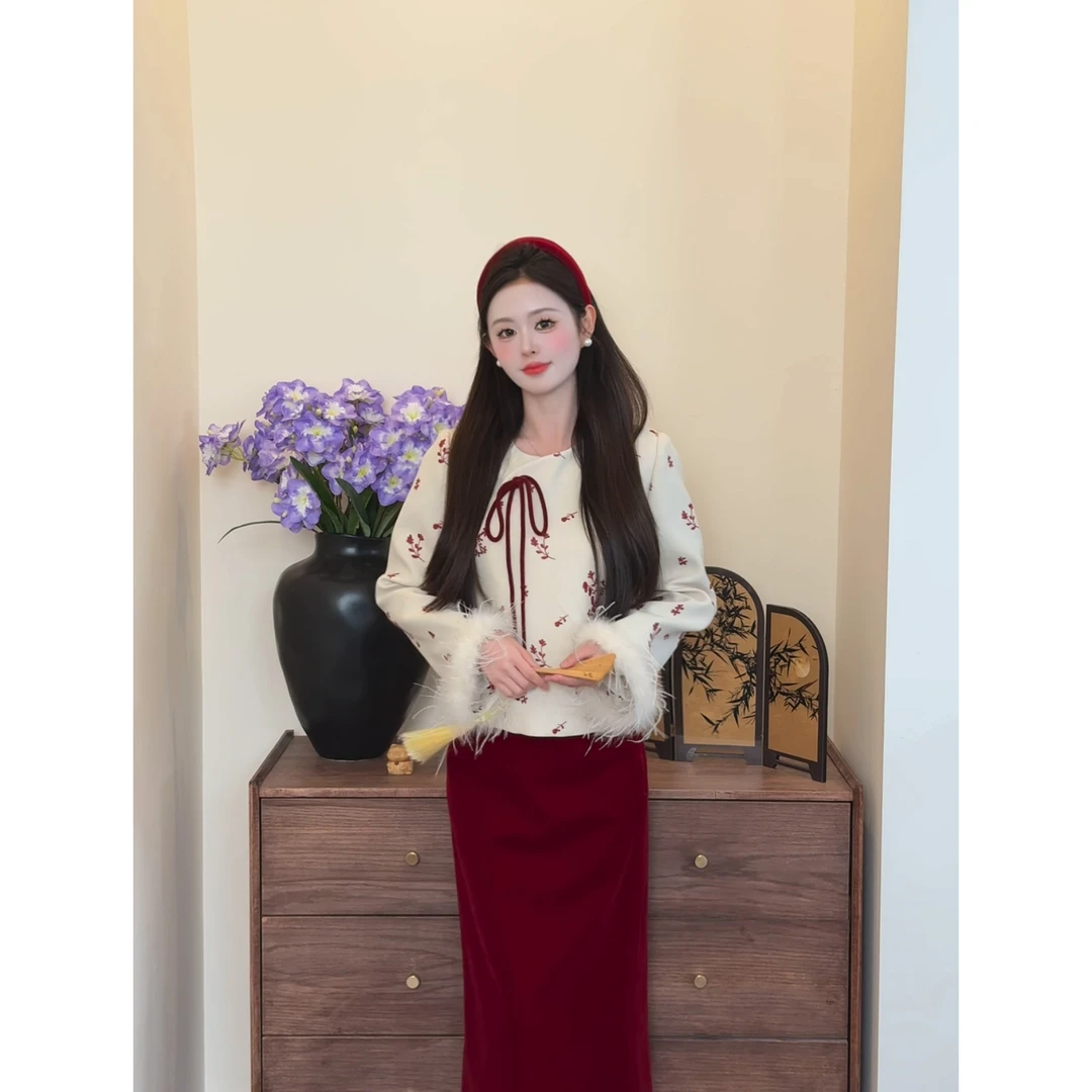 【樱韵虹】<77>新中式斜襟外套+丝绒半裙XMZH9556+XMZH9557