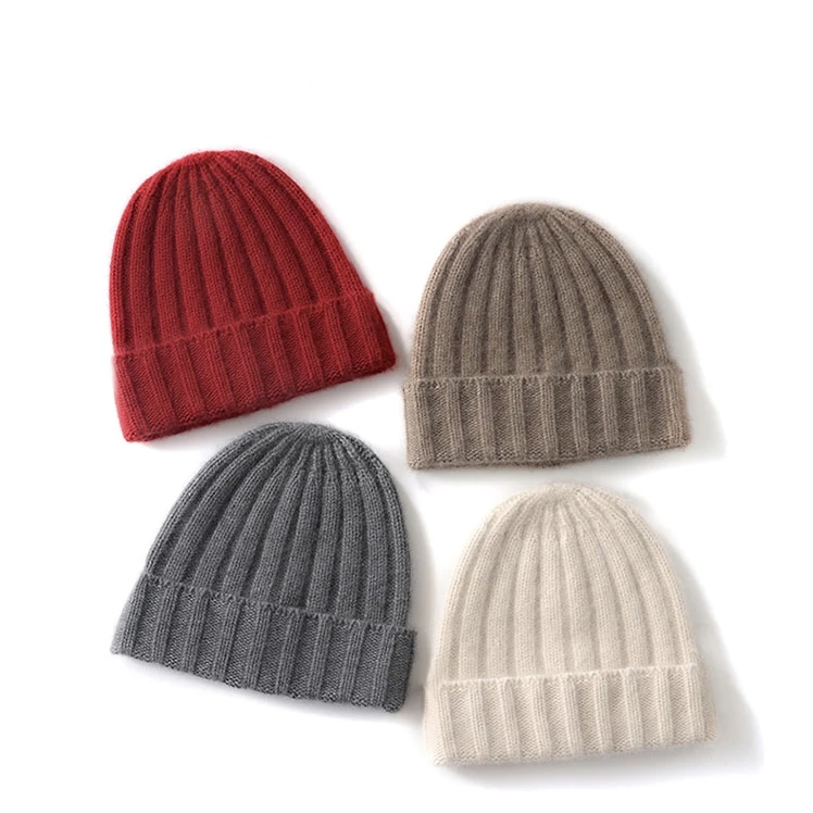 ZD-348# 山羊绒8股加厚抽条帽子女男大头围经典包头帽针织帽142