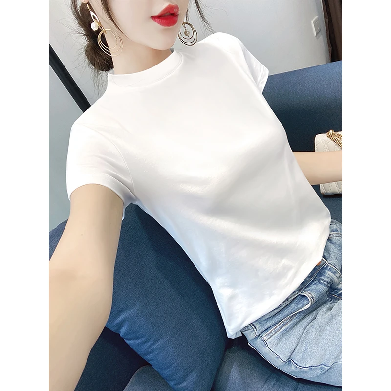 白色t恤女短袖半高领上衣春夏季2025年新款设计感小众打底衫内搭
