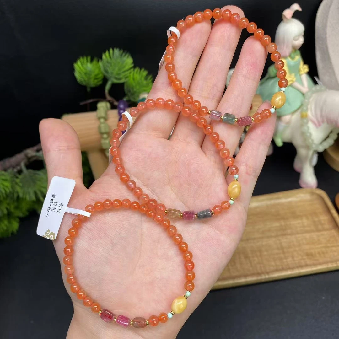 【南红4.8m手串】A883搭配蜜蜡碧玺随行百搭女款气质时尚多样性发一