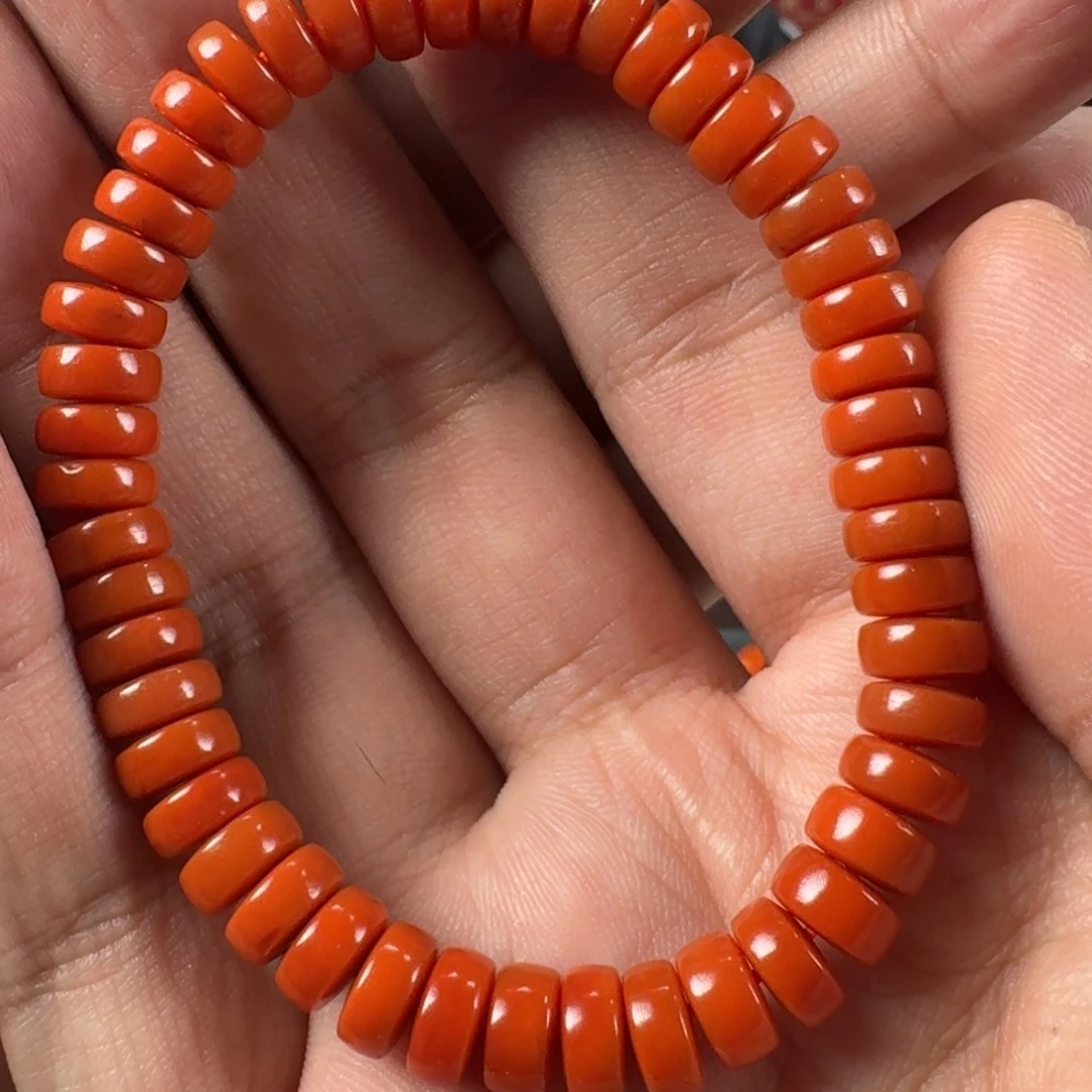 南红玛瑙柿子红双色隔片手串7.7mm未镶嵌?**王