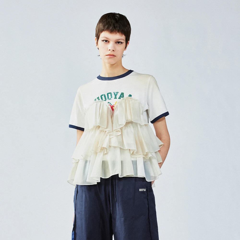 UOOYAA/乌丫2025夏款「舍不得扔」荷叶边学院套头衫UY25252Z139145