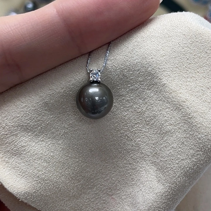 银S925镶嵌颈饰海水珍珠大溪地 10-11mm 56号