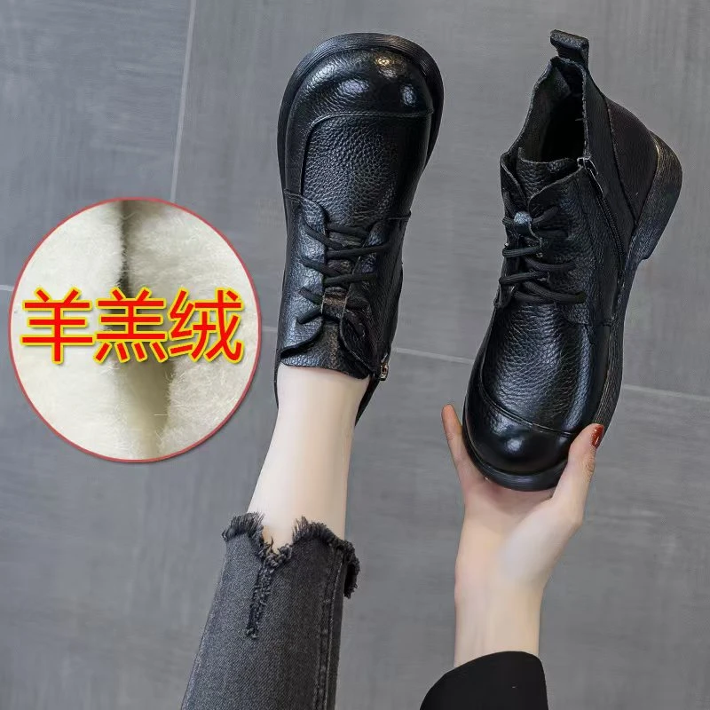 336-6黑色绒里断码清仓真皮短靴马丁靴