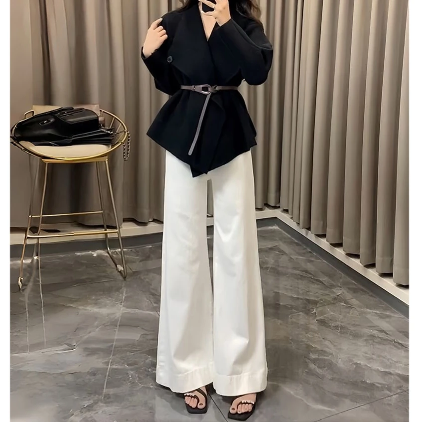 外套短款大领直筒阔腿百搭休闲简约通勤高腰垂感休闲裤