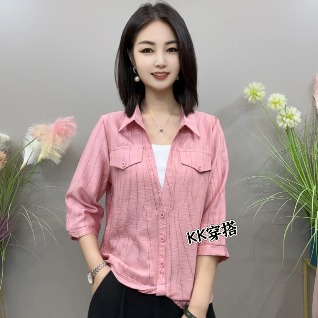 【KK】MP2655夏季新款时尚洋气七分袖气质百搭假两件小衫