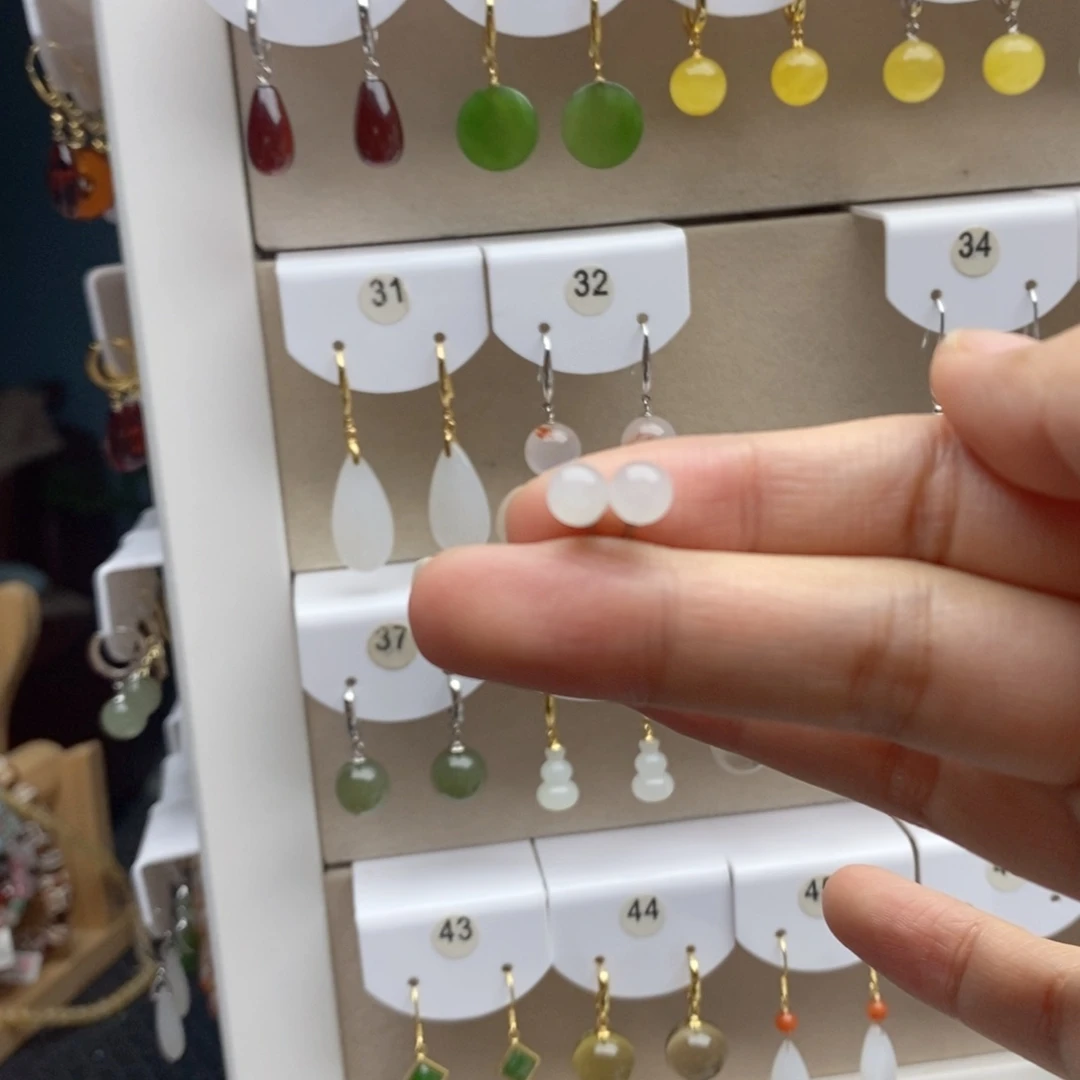 银S925镶嵌和田玉耳饰