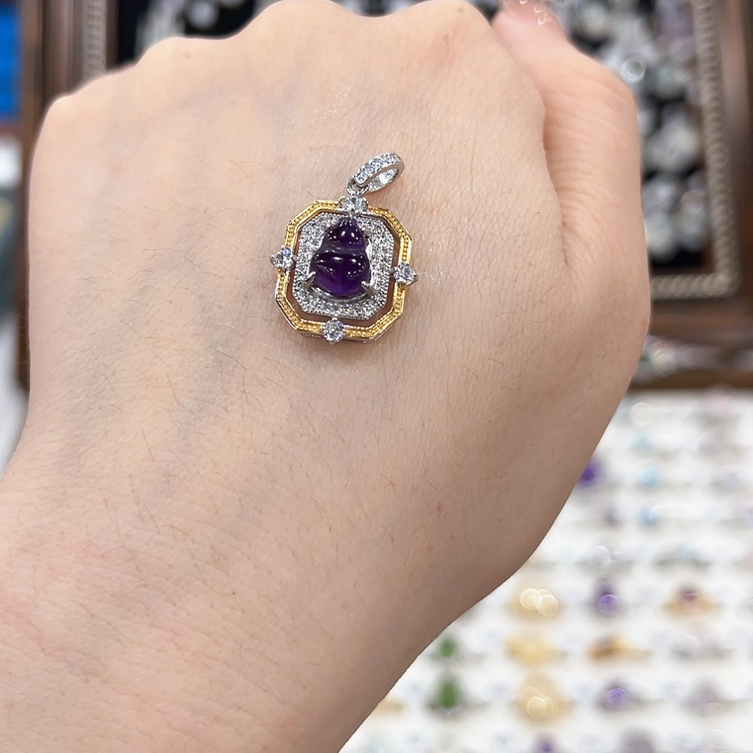 蛇纹石玉银S925镀金镶嵌戒指