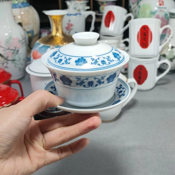 摆件醴陵釉下五彩三头盖碗