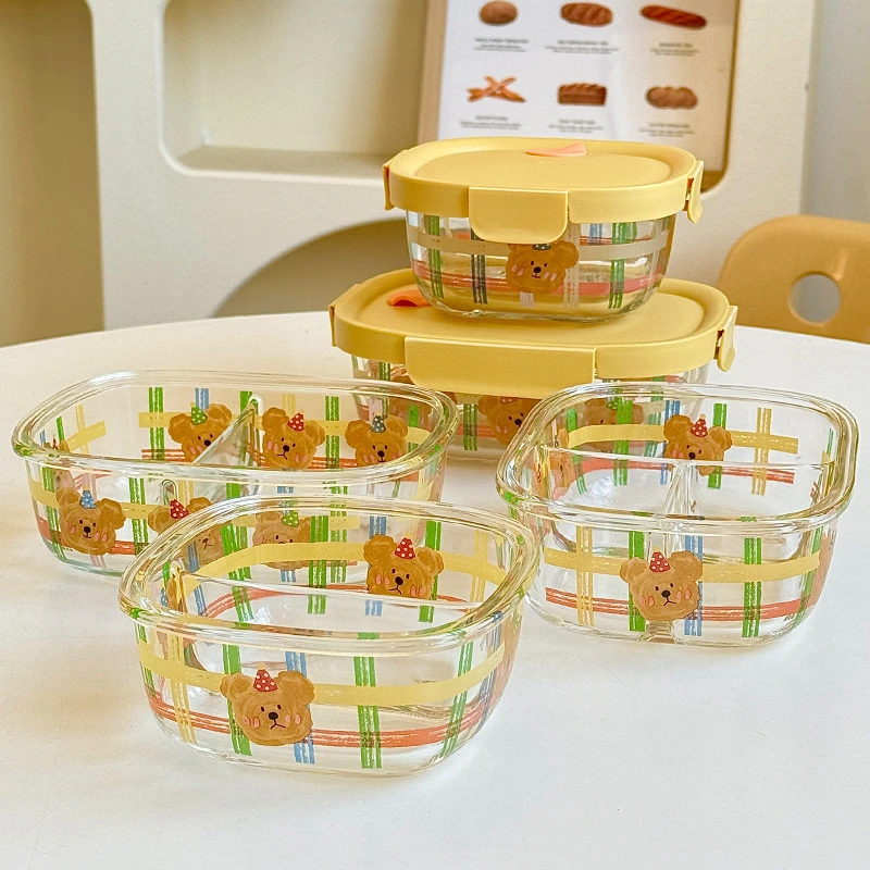 【超好看】玻璃保鲜盒微波炉加热碗上班族带饭餐盒饭盒分隔便当盒