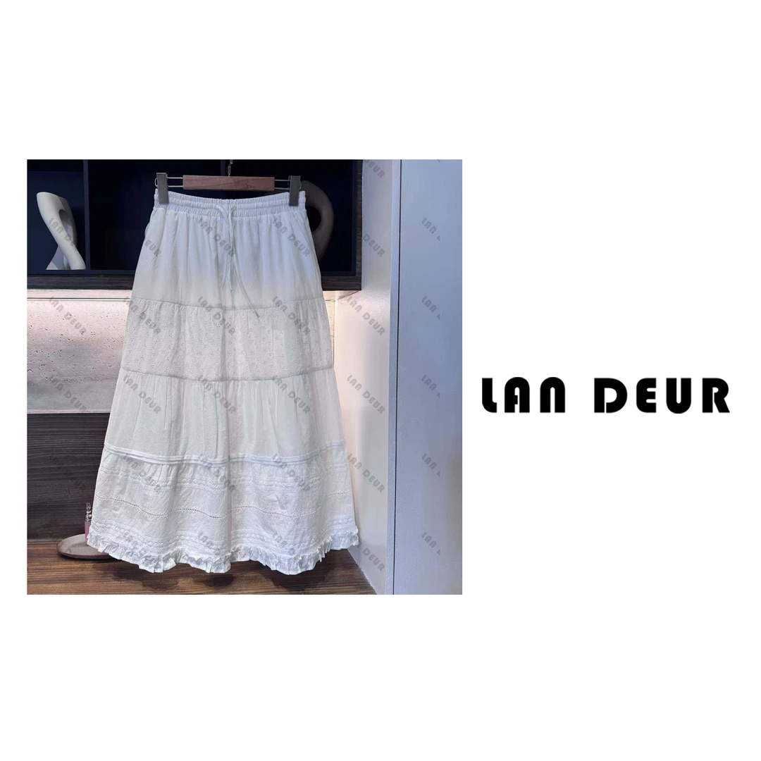 【微风野餐】白色刺绣韩系半身裙小白花松紧腰长裙子女